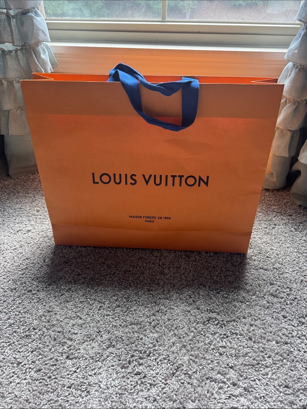 Louis Vuitton Orange Bag with Blue Ribbon Handles - 19 x 13.5